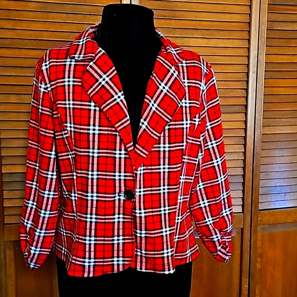 Vintage George A ltd plaid jacket top made in USA 1 button front short f… - Picture 1 of 9